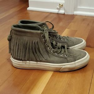 Vans High Top Fringe Moccasins Olive Green 7.5